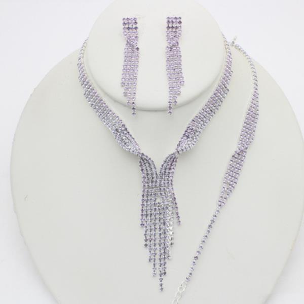 RHINESTONE FRINGE NECKLACE BRACELET EARRING SET