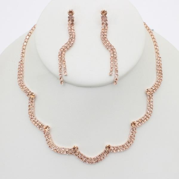 RHINESTONE WAVY NECKLACE EARRING SET