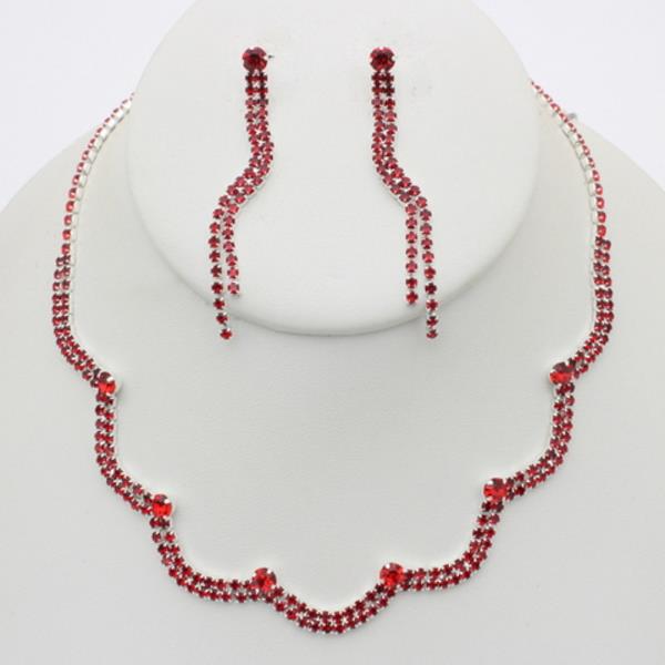 RHINESTONE WAVY NECKLACE EARRING SET