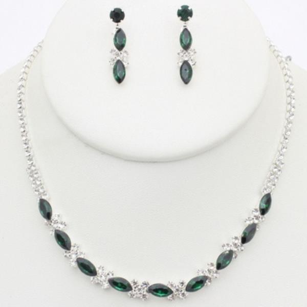 RHINESTONE TEARDROP NECKLACE EARRING SET