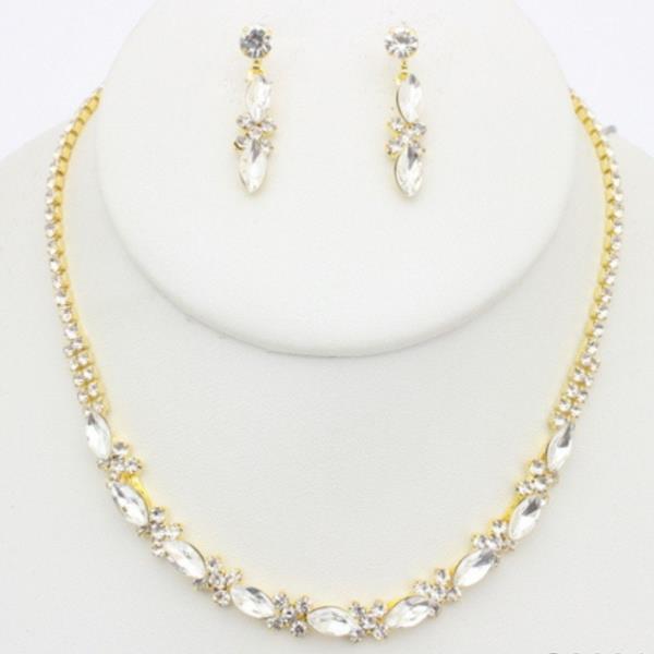 RHINESTONE TEARDROP NECKLACE EARRING SET
