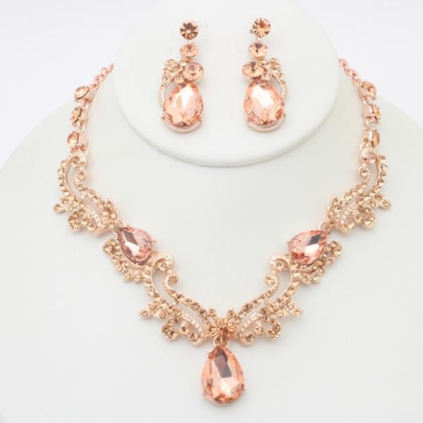 RHINESTONE TEARDROP V NECKLACE EARRING SET