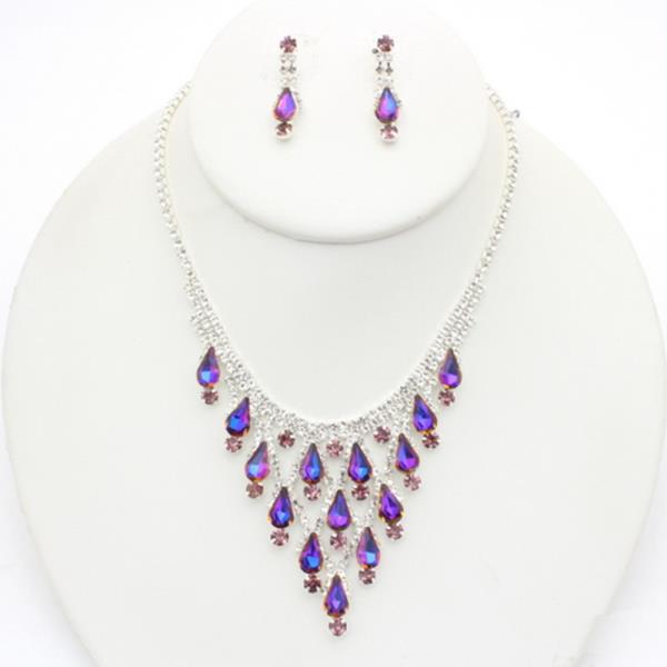 RHINESTONE TRIANGLE TEARDROP NECKLACE EARRING SET