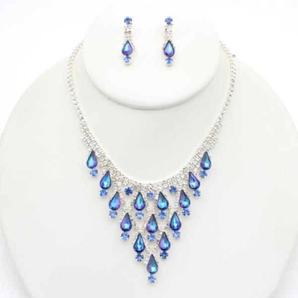 RHINESTONE TRIANGLE TEARDROP NECKLACE EARRING SET