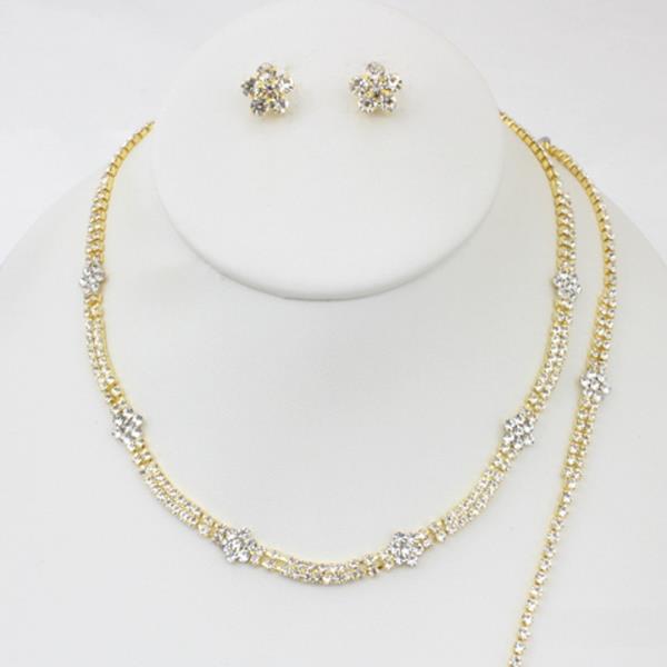 CZ FLOWER STATION NECKLACE EARRING BRACELET SET