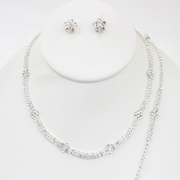 CZ FLOWER STATION NECKLACE EARRING BRACELET SET