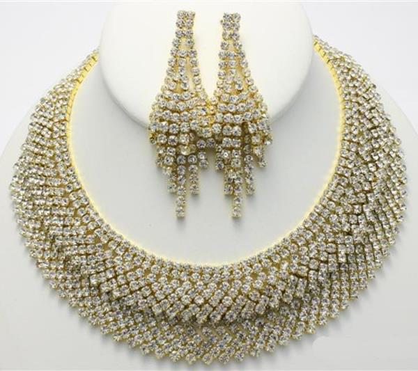 RHINESTONE LUXURY LAYERED STATEMENT NECKLACE AND EARRING SET