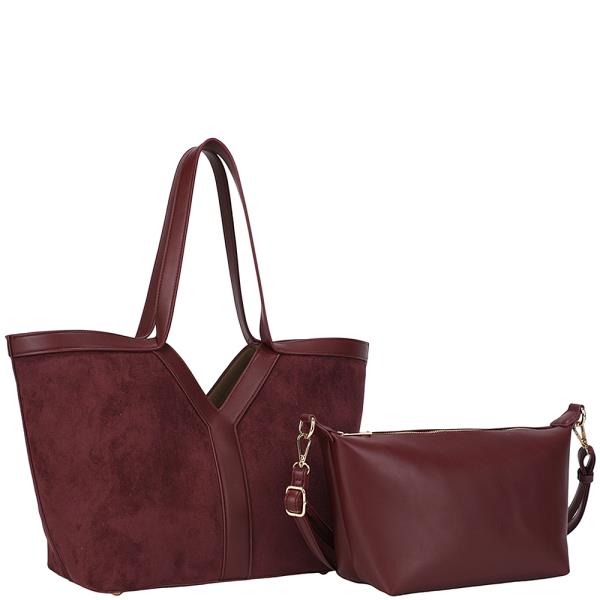 2IN1 FASHION TEXTURED TOTE BAG W CROSSBODY SET