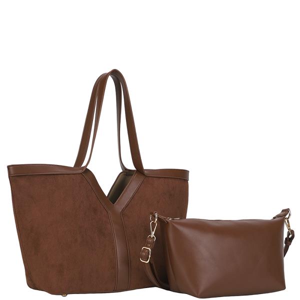 2IN1 FASHION TEXTURED TOTE BAG W CROSSBODY SET