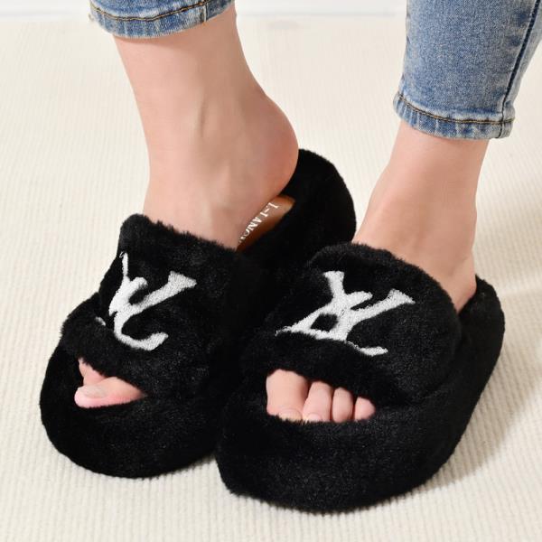FAUX FUR OPEN TOE COZY INDOOR SLIPPERS