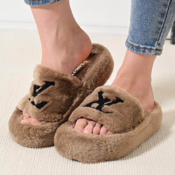 FAUX FUR OPEN TOE COZY INDOOR SLIPPERS