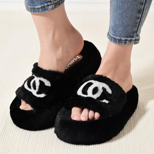 FAUX FUR OPEN TOE COZY INDOOR SLIPPERS