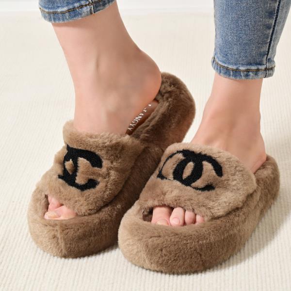 FAUX FUR OPEN TOE COZY INDOOR SLIPPERS