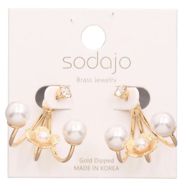 SODAJO PEARL BEAD FLOWER GOLD DIPPED EARRING
