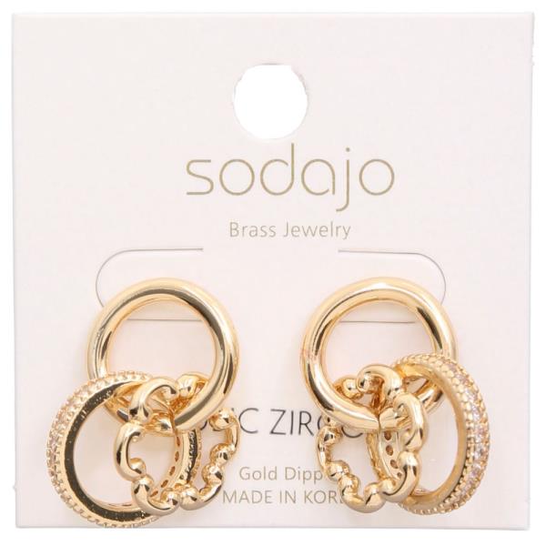 SODAJO CZ FLOWER HOOP METAL GOLD DIPPED EARRING