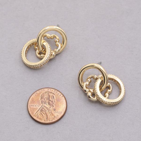 SODAJO CZ FLOWER HOOP METAL GOLD DIPPED EARRING