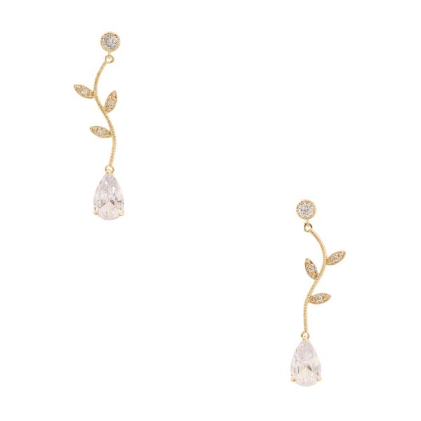 SODAJO CZ TEARDROP LEAF METAL GOLD DIPPED EARRING