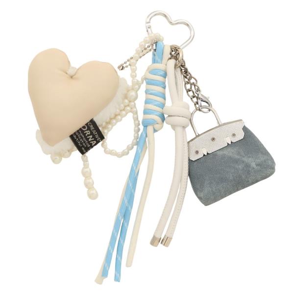 PUFFY HEART PURSE CHARMS ROPE KEYCHAIN