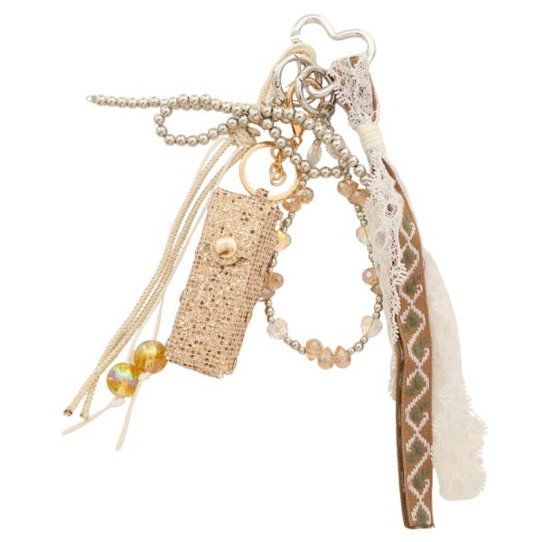 RHINESTONE LIPSTICK HOLDER LACE BEADED RIBBON BOW KEYCHAIN