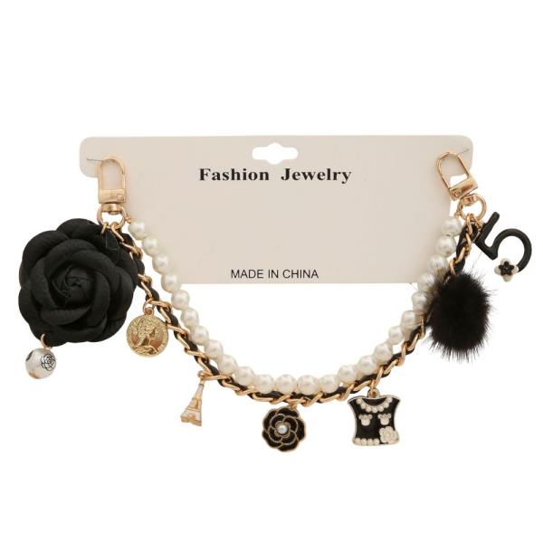 MULTI CHARM FLOWER PEARL BEAD CHAIN