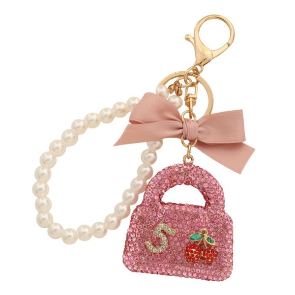 RHINESTONE PURSE PEARL BEAD KEYCHAIN