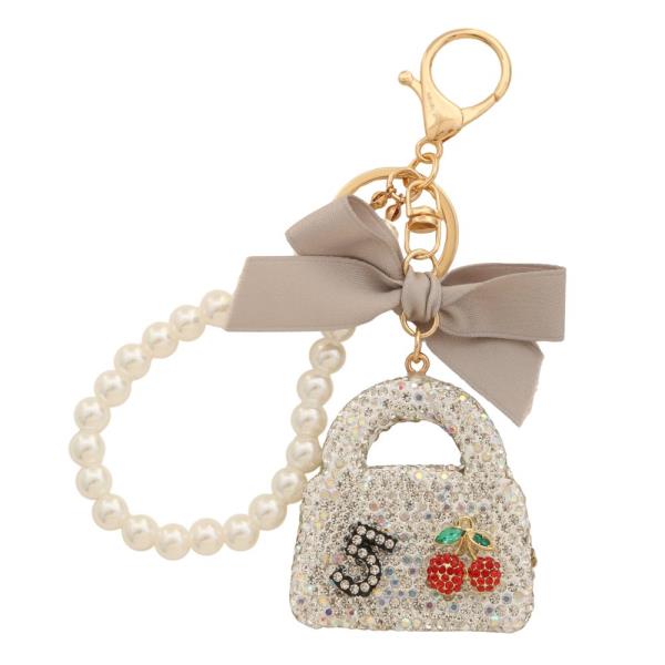RHINESTONE PURSE PEARL BEAD KEYCHAIN