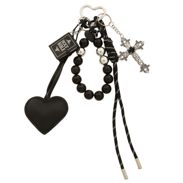 HOLY BIBLE CHARM BEADED HEART KEYCHAIN