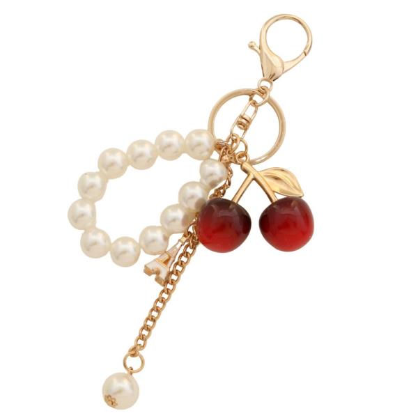 CHERRY PEARL BEAD KEYCHAIN