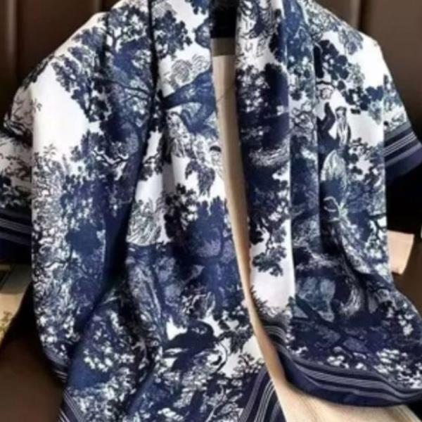 VINTAGE FLORAL TOILE PRINT BANDANA SQUARE NECK SCARF