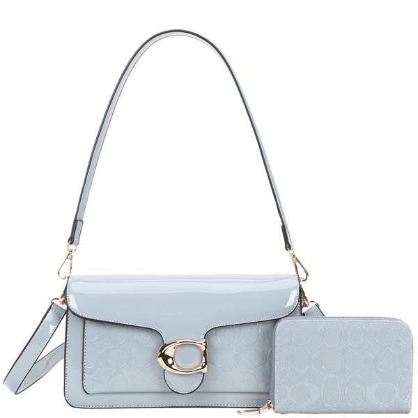 2IN1 GLOSSY OVAL PRINT SHOULDER CROSSBODY W WALLET SET