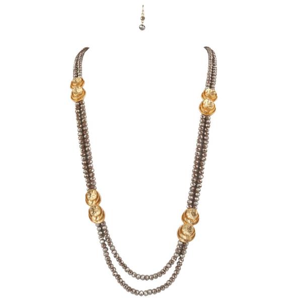 METAL MIXED BEAD LAYERED NECKLACE