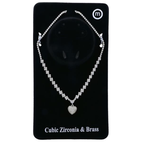 SQUARE CZ HEART DROP NECKLACE