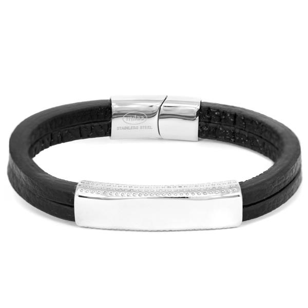 STAINLESS STEEL LEATHER MAGNETIC BRACELET