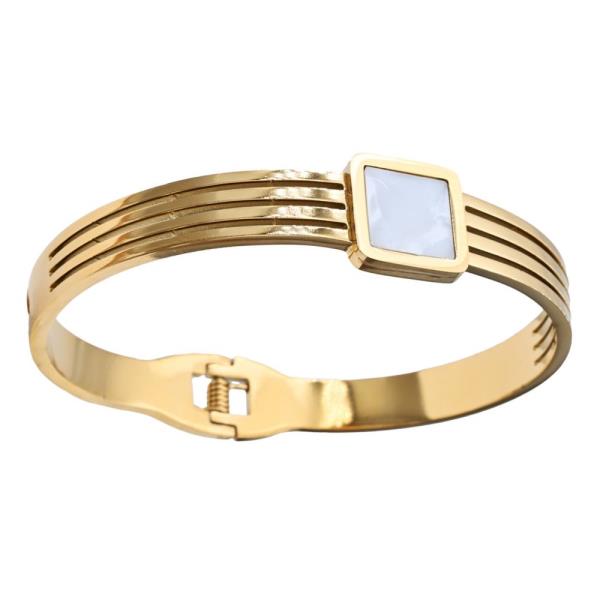 SQUARE MOTHER OF PEARL STAINLESS STEEL BANGLE BRACELET