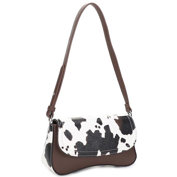 COW PRINT CURVE SHOULDER BAG
