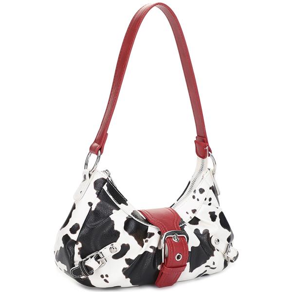 COW PRINT BUCKLE DESIGN SHOULDER BAG