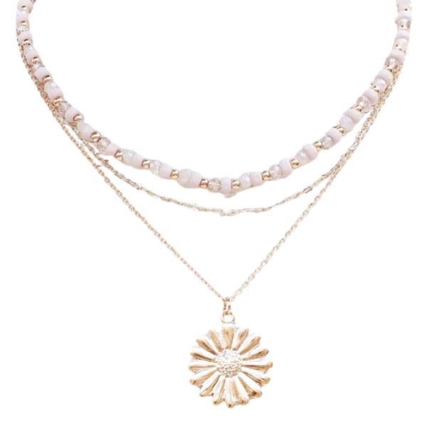 FLOWER PENDANT BEADED LAYERED NECKLACE