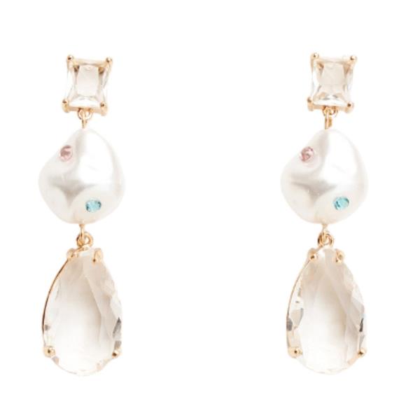 TEARDROP PEARL BEAD LINK DANGLE EARRING