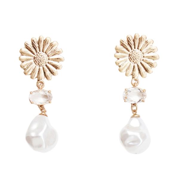 FLOWER PEARL BEAD CRYSTAL DANGLE EARRING