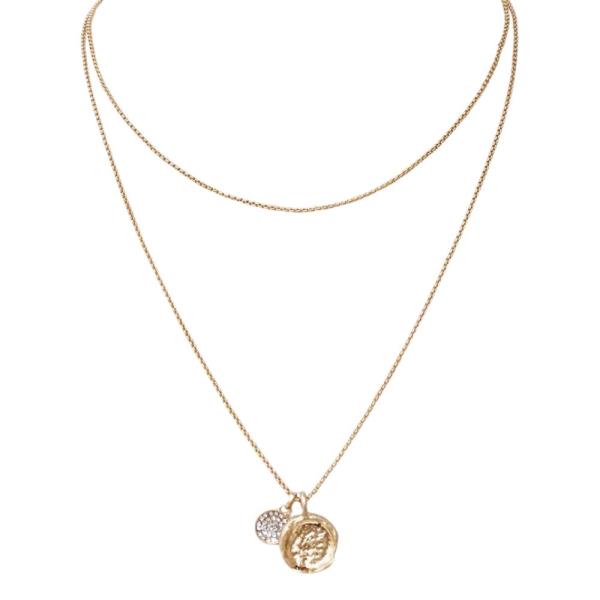 HAMMERED METAL COIN LAYERED NECKLACE