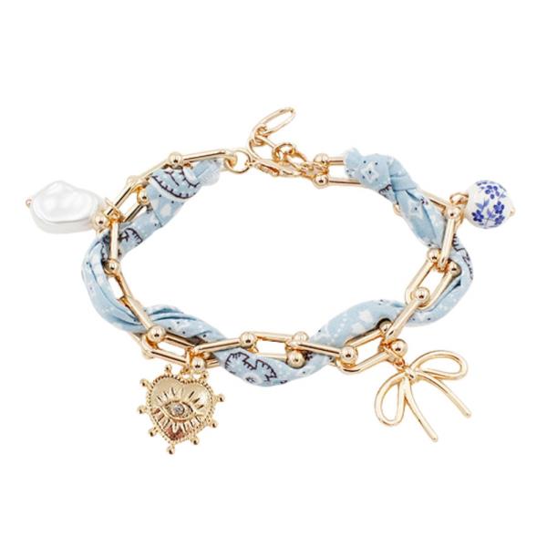 MULTI CHARM U LINK FABRIC BRACELET