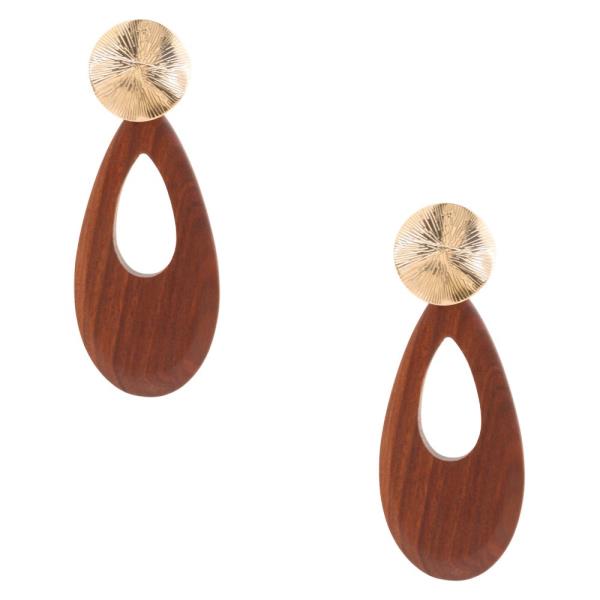 ROUND METAL WOODEN TEARDROP LINK EARRING