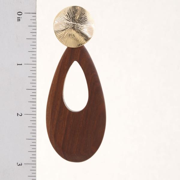 ROUND METAL WOODEN TEARDROP LINK EARRING