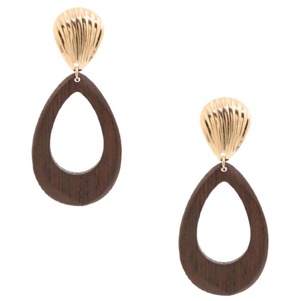 SEASHELL WOODEN TEARDROP LINK DANGLE EARRING