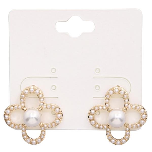 PEARL BEAD CLOVER SHAPE EARRING