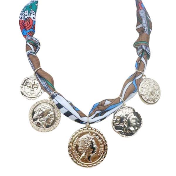 MEDALLION CHARM FABRIC NECKLACE