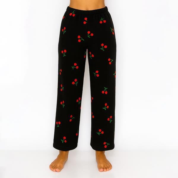 COZY MICROFIBER WARM CHERRY PRINT PAJAMA PANTS
