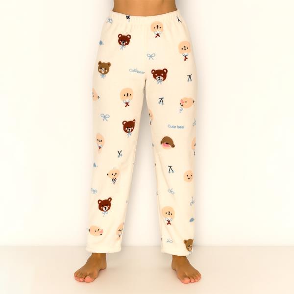 COZY MICROFIBER TEDDY BEAR BOW PATTERN PAJAMA PANTS