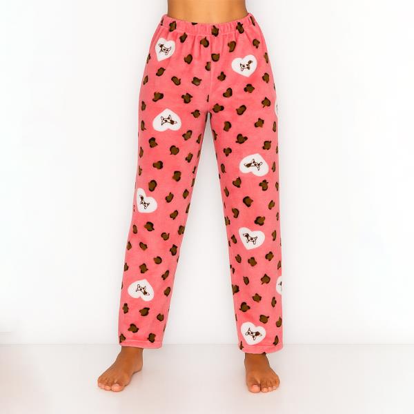 COZY MICROFIBER HEART DOG PATTERN PAJAMA PANTS