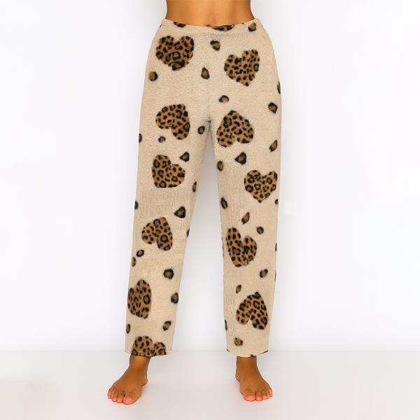 COZY MICROFIBER HEART LEOPARD PATTERN PAJAMA PANTS